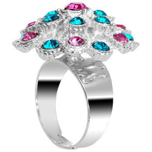 将图片加载到图库查看器，Blue Pink Gem Blossom Flower Adjustable Ring
