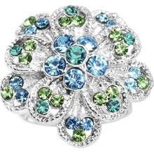 Load image into Gallery viewer, Blue Green Passionate Petals Flower Adjustable Ring
