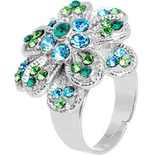 Load image into Gallery viewer, Blue Green Passionate Petals Flower Adjustable Ring
