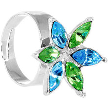 将图片加载到图库查看器，Blue Green Marquise Flower Adjustable Ring
