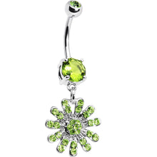 Load image into Gallery viewer, Peridot Green Gem Gerber Daisy Flower Belly Ring

