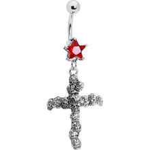 将图片加载到图库查看器，Ruby Red Star Skull Cross Belly Ring
