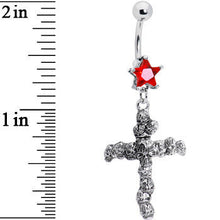 将图片加载到图库查看器，Ruby Red Star Skull Cross Belly Ring
