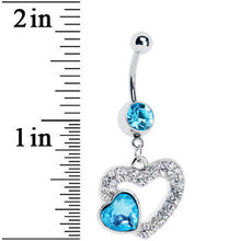 将图片加载到图库查看器，Aqua Gem Hollow Heart Dangle Belly Ring
