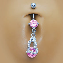 Load image into Gallery viewer, Pink Gem Encrusted Hollow Heart Dangle Belly Ring
