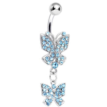 Load image into Gallery viewer, Aqua Gem Dual Delights Butterfly Belly Ring
