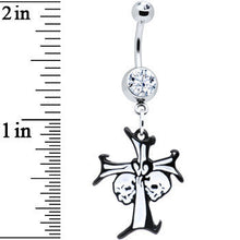 将图片加载到图库查看器，Black and White Double Skulls Cross Belly Ring
