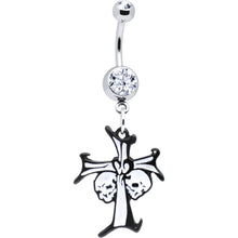 将图片加载到图库查看器，Black and White Double Skulls Cross Belly Ring
