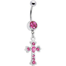 将图片加载到图库查看器，Pink Gem Ornate Cross Belly Ring
