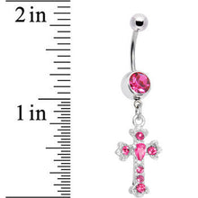 将图片加载到图库查看器，Pink Gem Ornate Cross Belly Ring

