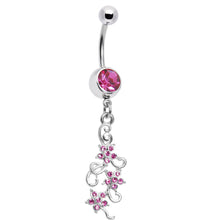 Load image into Gallery viewer, Pink Gem Dramatic Floral Drop Belly Ring
