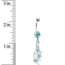 Load image into Gallery viewer, Aqua Gem Dramatic Floral Drop Belly Ring
