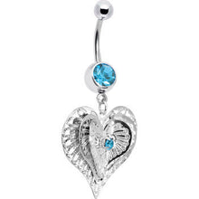 Load image into Gallery viewer, Aqua Gem Love at First Sight Heart Belly Ring

