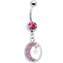将图片加载到图库查看器，Pink Gem Celestial Crescent Moon Belly Ring
