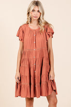 Load image into Gallery viewer, Lace Detail Ruffled Button Down Tiered Dress For Women – Romantic, Fluttering, Trendy, Elegant, Boho, Feminine &amp; Whimsical Style
