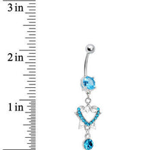 Load image into Gallery viewer, Aqua Gem Falling Star Heart Drop Belly Ring

