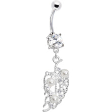 将图片加载到图库查看器，Crystalline Gem Faux Pearl Leaf Belly Ring
