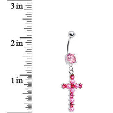 将图片加载到图库查看器，Pink Gem Faux Pearl Cross Belly Ring
