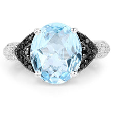 Load image into Gallery viewer, 5.37 Carat Genuine Swiss Blue Topaz, Black Diamond &amp; White Topaz .925 Sterling Silver Ring
