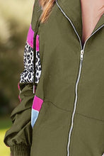 将图片加载到图库查看器，Colorful Women's Leopard Print Zip-Up Hooded Jacket Trendy Long Sleeve Outerwear with Pockets
