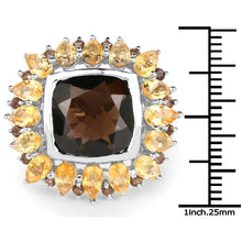 Load image into Gallery viewer, 9.16 Carat Genuine Smoky Quartz &amp; Citrine .925 Sterling Silver Ring
