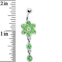 Load image into Gallery viewer, Peridot Green CZ Flower Drop Belly Ring
