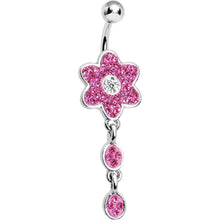 将图片加载到图库查看器，Pink CZ Flower Drop Belly Ring
