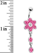 将图片加载到图库查看器，Pink CZ Flower Drop Belly Ring

