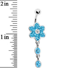 将图片加载到图库查看器，Aqua CZ Flower Drop Belly Ring

