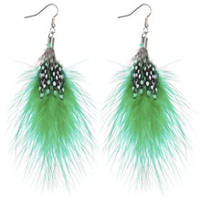 将图片加载到图库查看器，Green White Polka Dot Feather Earrings
