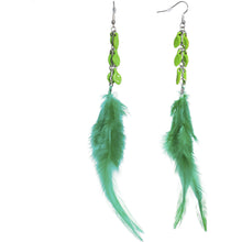 Load image into Gallery viewer, Green Leaf Goddess Feather Earrings
