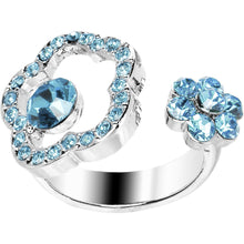 将图片加载到图库查看器，Aqua Jeweled Flower Adjustable Ring
