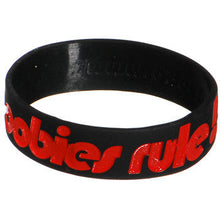 Load image into Gallery viewer, Black White Red Boobies Rule Awareness for Breast Cancer Bracelet

