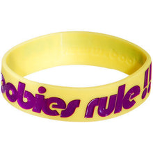 Load image into Gallery viewer, Yellow Purple Boobies Rule Awareness for Breast Cancer Bracelet
