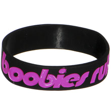 Load image into Gallery viewer, Black Pink Boobies Rule Awareness for Breast Cancer Bracelet
