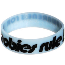 Load image into Gallery viewer, Light Blue Black Boobies Rule Awareness for Breast Cancer Bracelet
