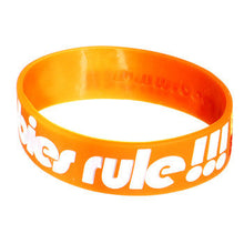 Load image into Gallery viewer, Orange White Black Boobies Rule Awareness for Breast Cancer Bracelet
