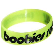Load image into Gallery viewer, Lime Green Black Boobies Rule Awareness for Breast Cancer Bracelet
