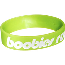Load image into Gallery viewer, Lime Green White Boobies Rule Awareness for Breast Cancer Bracelet
