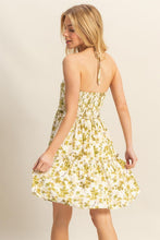 Load image into Gallery viewer, New Summer Floral Print Halter Neck Tiered Mini Dress For Women – Elegant Halter Neckline Dress with Crisscross Detailing and Playful Tiered Skirt
