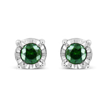 Load image into Gallery viewer, Sterling Silver Rose Cut Treated Green Diamond Solitaire Stud Earrings (0.25 cttw, Green Color, I2-I3 Clarity)
