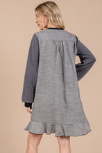 将图片加载到图库查看器，Striped Patchwork Round Neck Terry Sweatshirt Dress For Women – Casual, Trendy, Cozy, Playful, Relaxed Vibe for Everyday Wear
