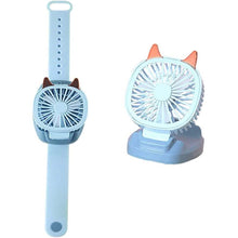 Load image into Gallery viewer, 360¬∞Rotation Kids Portable Wrist Strap Mini Watch Hand Held Fan Cat Design
