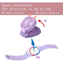 Load image into Gallery viewer, 360¬∞Rotation Kids Portable Wrist Strap Mini Watch Hand Held Fan Cat Design
