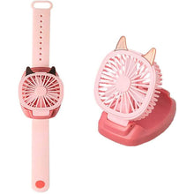 Load image into Gallery viewer, 360¬∞Rotation Kids Portable Wrist Strap Mini Watch Hand Held Fan Cat Design
