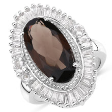Load image into Gallery viewer, 8.12 Carat Genuine Smoky Quartz and White Topaz .925 Sterling Silver Ring
