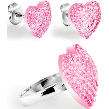 Load image into Gallery viewer, Pink Sparkler Heart Adjustable Ring and Stud Earring Set
