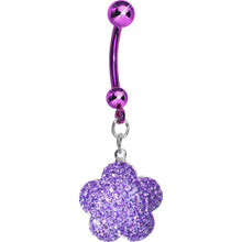 Load image into Gallery viewer, Purple Sparkler Flower Dangle Belly Ring
