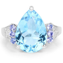 将图片加载到图库查看器，6.86 Carat Genuine Swiss Blue Topaz, Tanzanite &amp; White Topaz .925 Sterling Silver Ring
