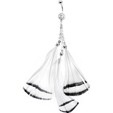 Load image into Gallery viewer, White with Black Stripe Feather Drop Belly Ring

